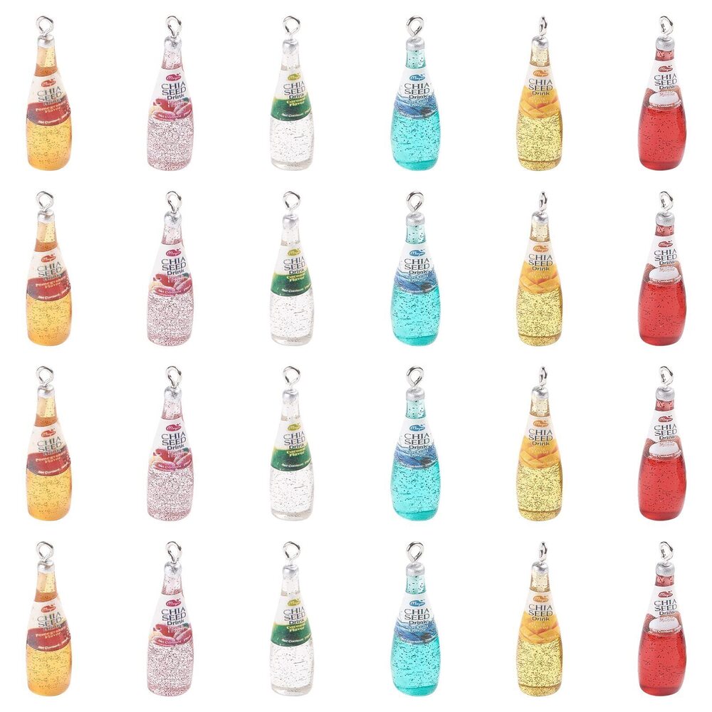 4634 24Pcs 6 Colors Wine Bottle Charms Resin Pendants with Loop Earring
